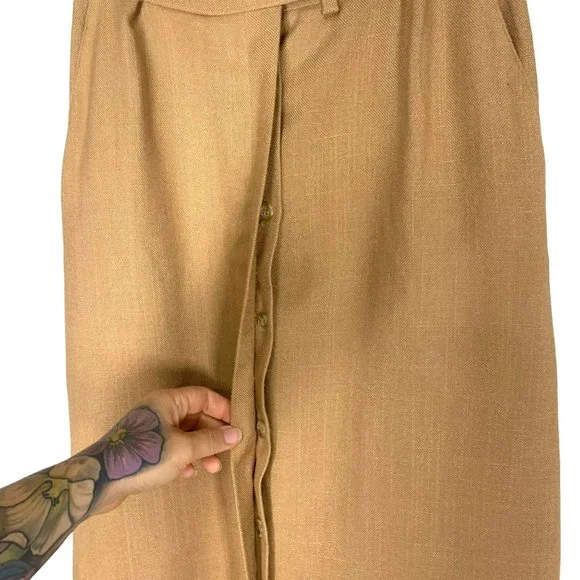 Vintage 70s Evan Picone Tan Button Up Straight Midi Skirt Medium - Picture 2 of 8